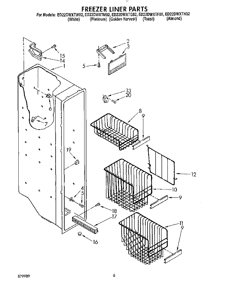 FREEZER LINER Diagram and Parts List for ED22DWXTG02  Whirlpool Refrigerator