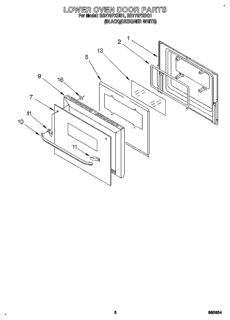 LOWER OVEN DOOR Diagram and Parts List for RB770PXBQ1  Whirlpool Wall Oven