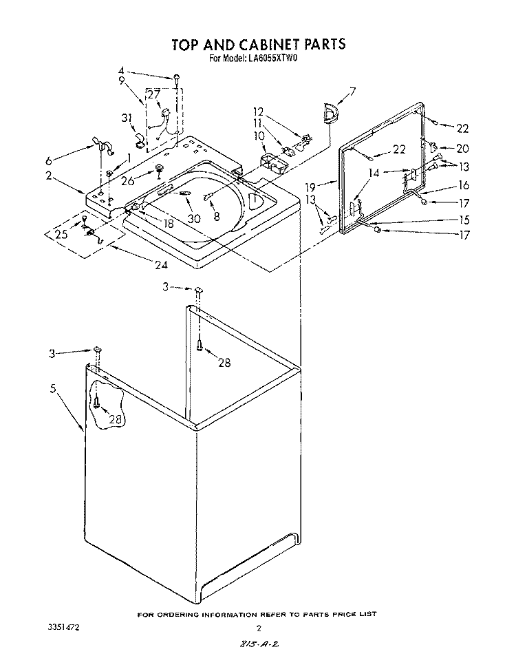 TOP AND CABINET , LITERATURE AND OPTIONAL Diagram and Parts List for LA6055XTM0  Whirlpool Washer