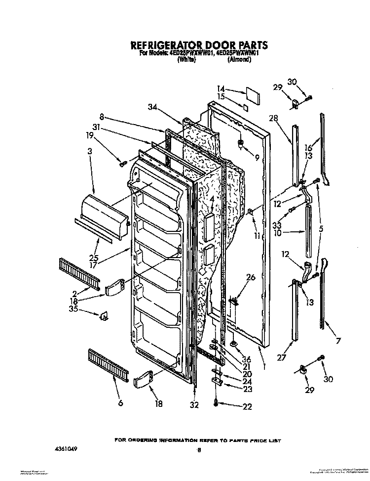 REFRIGERATOR DOOR Diagram and Parts List for 4ED25PWXWN01  Whirlpool Refrigerator