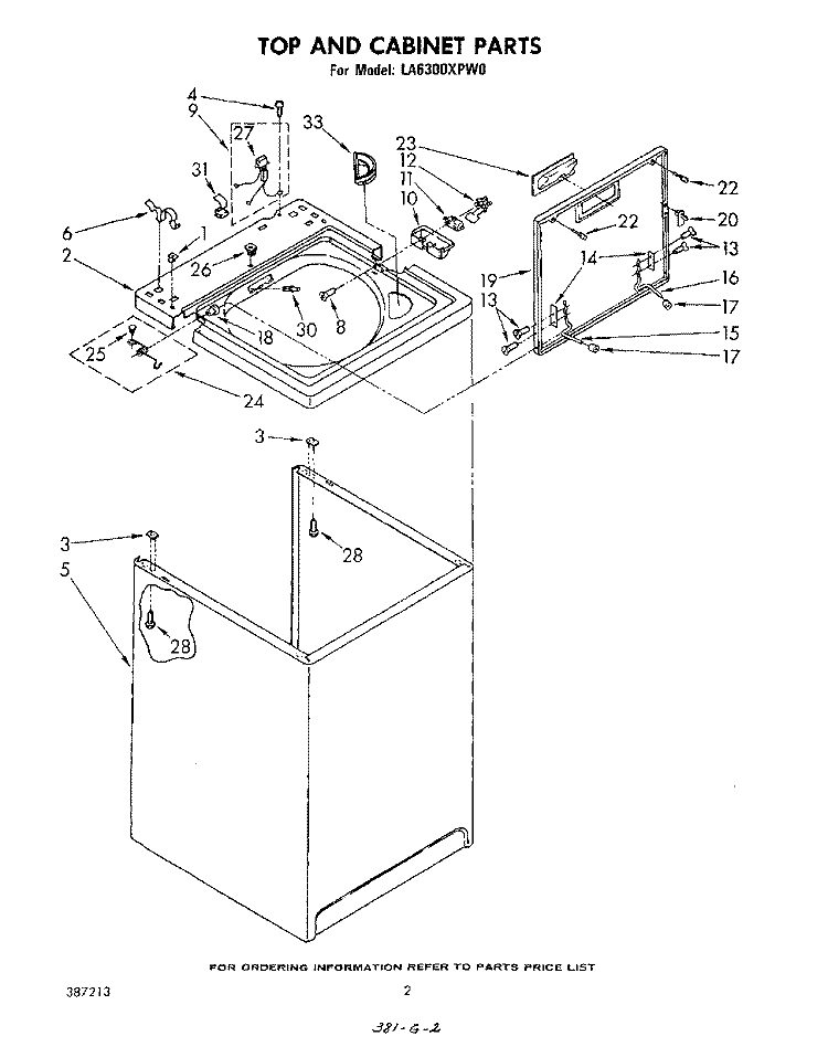 TOP AND CABINET , LITERATURE AND OPTIONAL Diagram and Parts List for LA6300XPW0  Whirlpool Washer