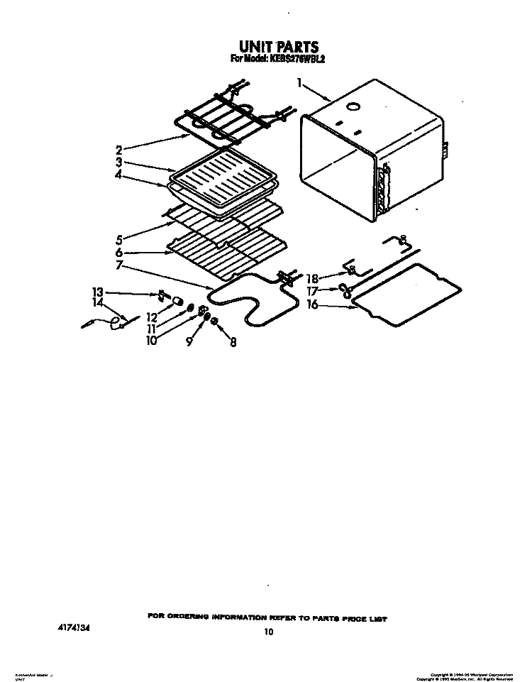 UNIT Diagram and Parts List for KEBS276WBL2  KitchenAid Wall Oven