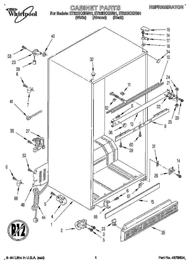 CABINET Diagram and Parts List for ET22DKXBN01  Whirlpool Refrigerator