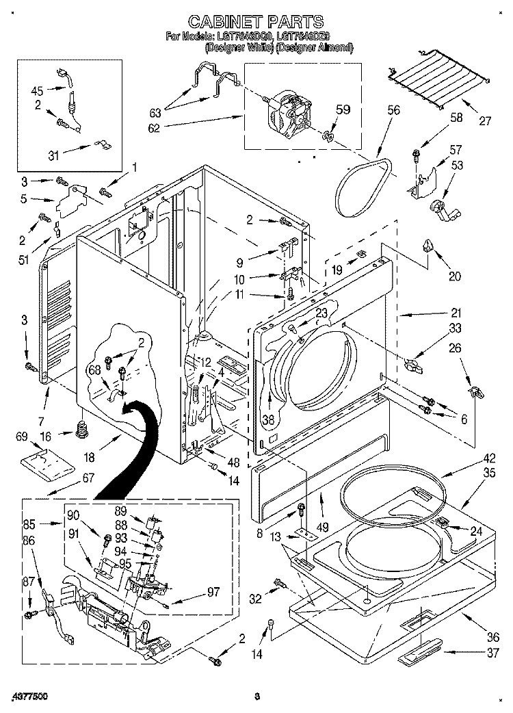 CABINET Diagram and Parts List for LGT7646DZ0  Whirlpool Dryer