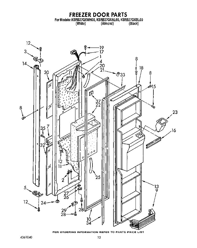FREEZER DOOR Diagram and Parts List for KSRB27QXBL00  KitchenAid Refrigerator
