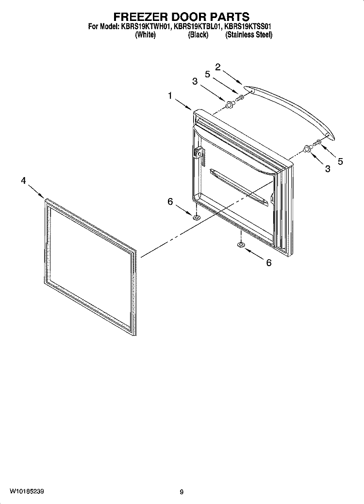 FREEZER DOOR PARTS Diagram and Parts List for KBRS19KTSS01  KitchenAid Refrigerator