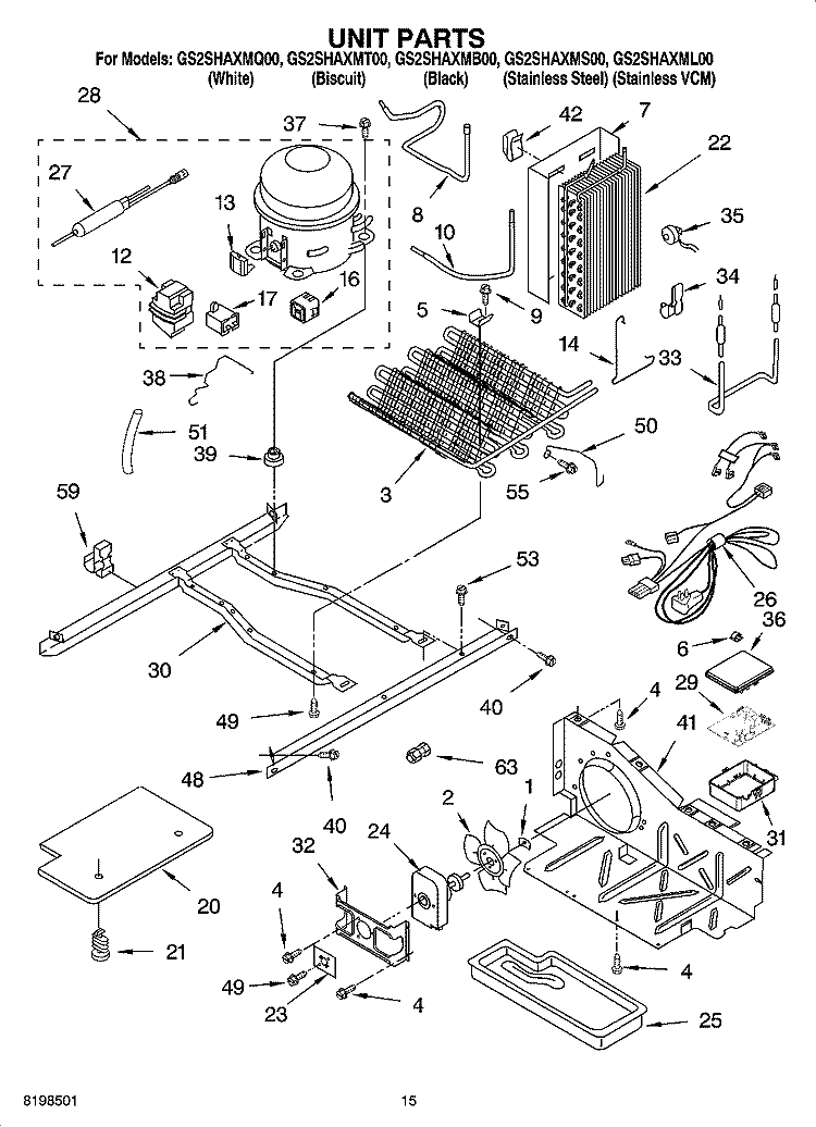 UNIT PARTS Diagram and Parts List for GS2SHAXMS00  Whirlpool Refrigerator