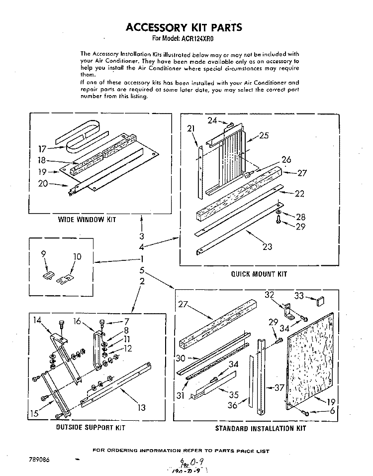 ACCESSORY KIT Diagram and Parts List for ACR124XR0  Whirlpool Air Conditioner