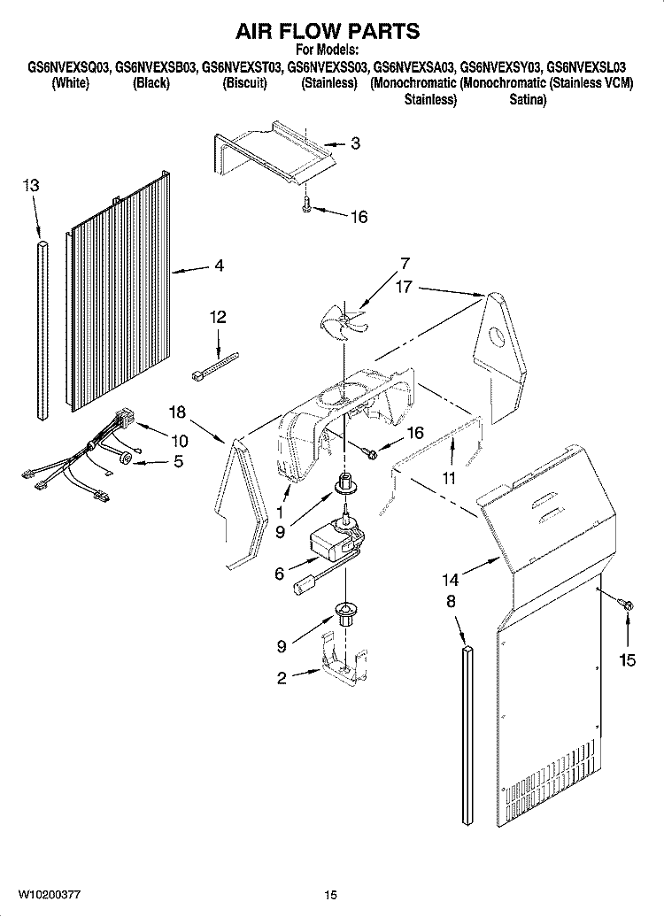 AIR FLOW PARTS Diagram and Parts List for GS6NVEXST03  Whirlpool Refrigerator