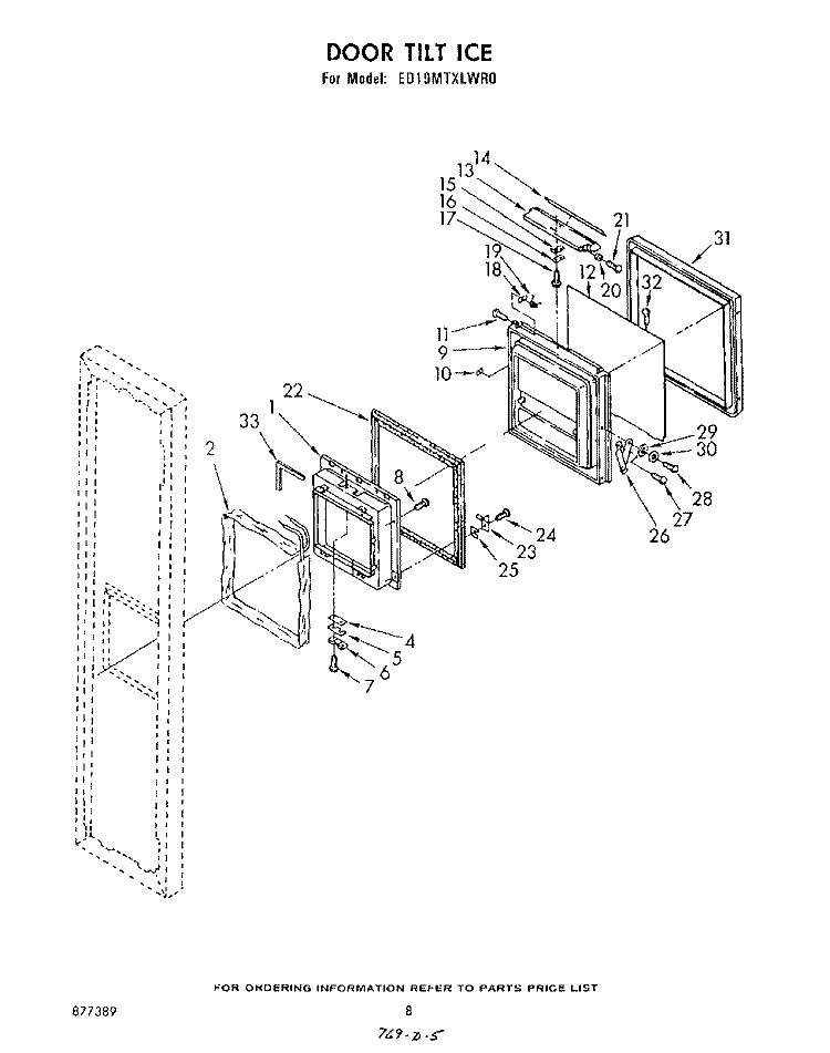 DOOR TILT ICE Diagram and Parts List for ED19MTXLWR0  Whirlpool Refrigerator