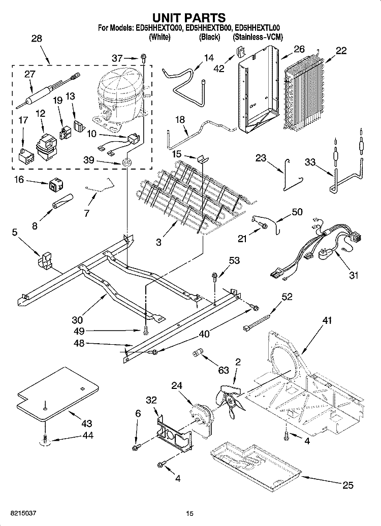 UNIT PARTS Diagram and Parts List for ED5HHEXTL00  Whirlpool Refrigerator