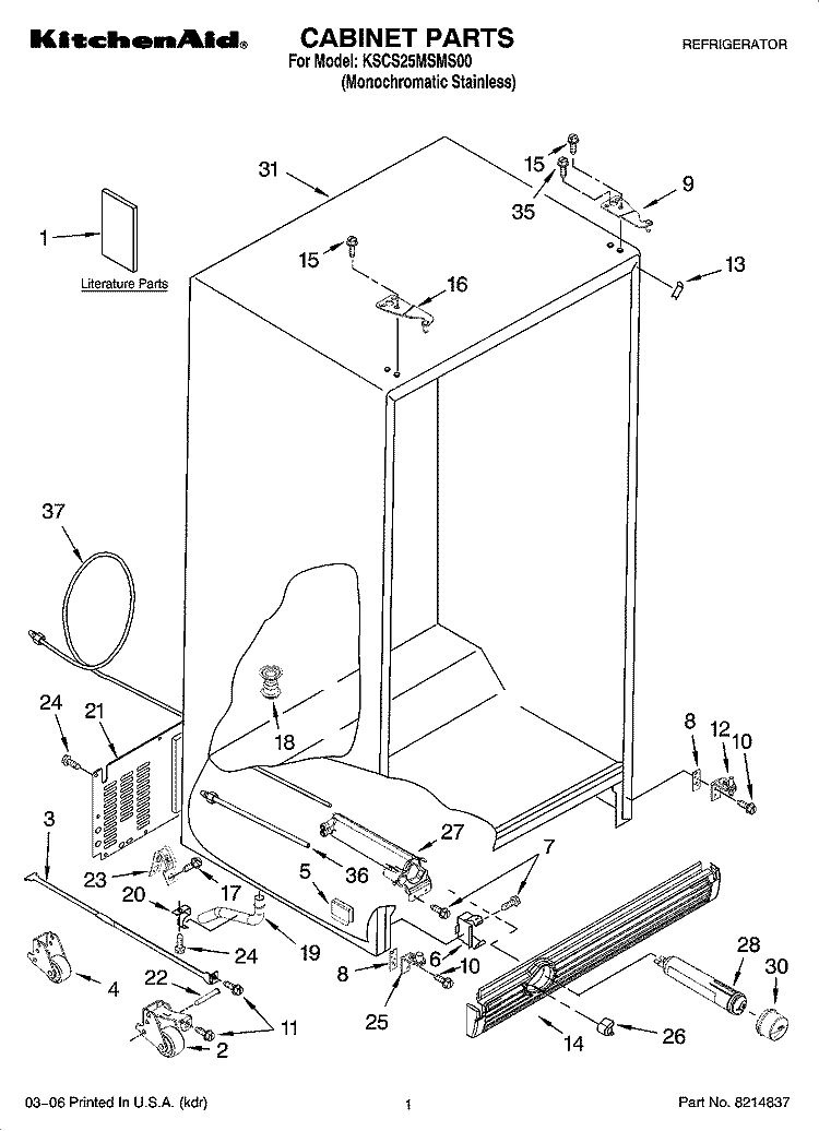 CABINET PARTS Diagram and Parts List for KSCS25MSMS00  KitchenAid Refrigerator