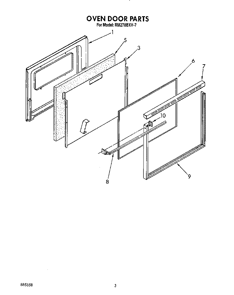 OVEN DOOR Diagram and Parts List for RM278BXV7  Whirlpool Microwave Oven Combo
