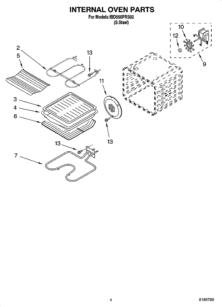 INTERNAL OVEN PARTS Diagram and Parts List for IBD550PRS02  Whirlpool Wall Oven