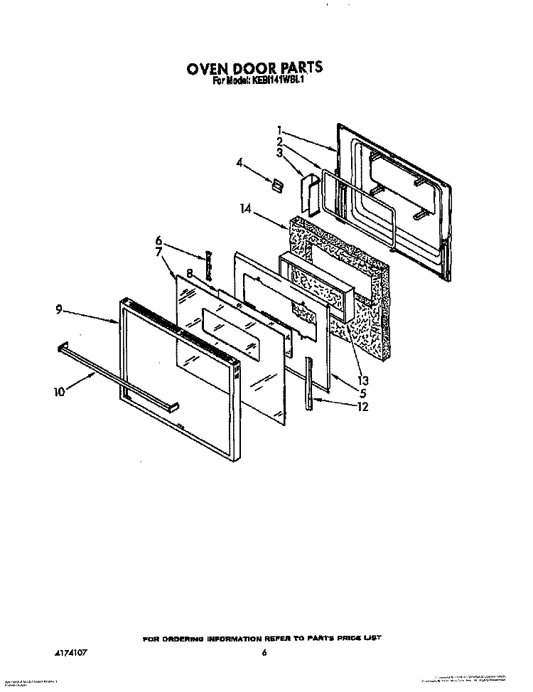 OVEN DOOR Diagram and Parts List for KEBI141WBL1  KitchenAid Wall Oven