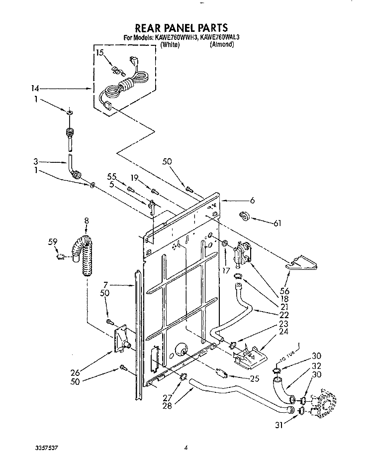 REAR PANEL Diagram and Parts List for KAWE760WWH3  KitchenAid Washer
