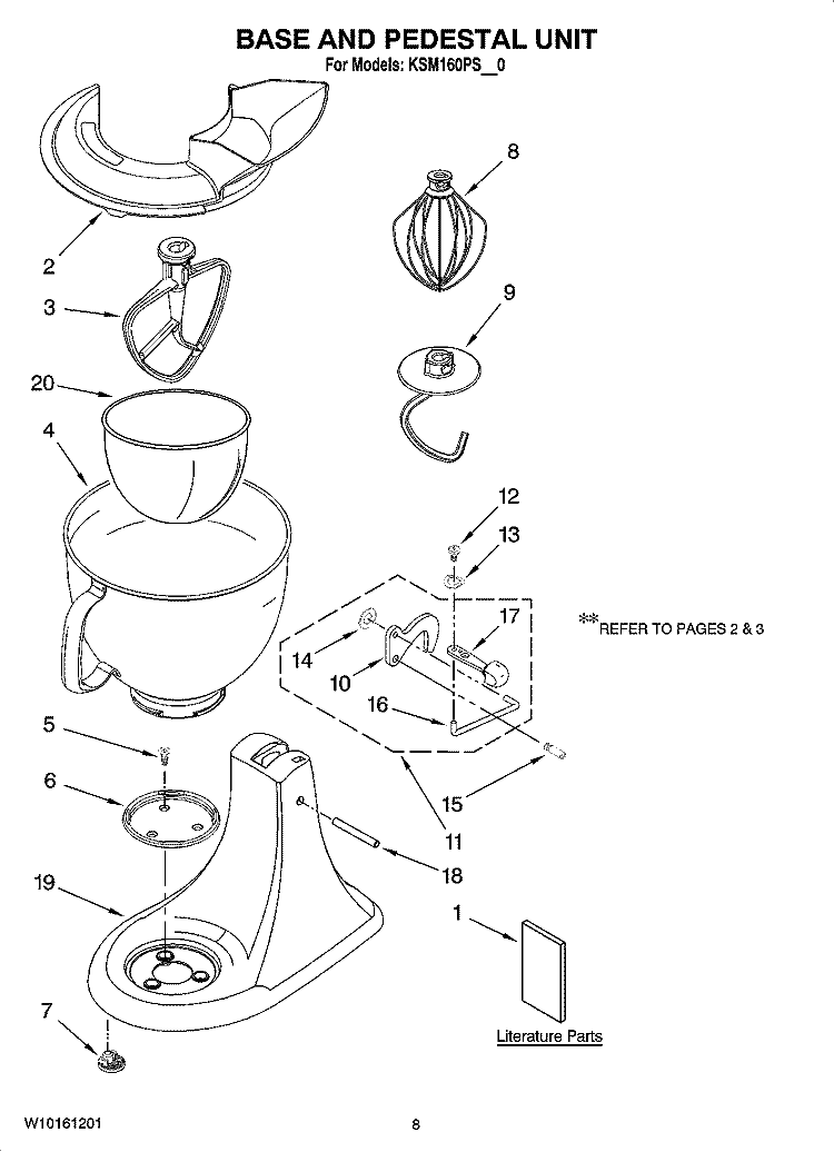 BASE AND PEDESTAL UNIT, OPTIONAL PARTS Diagram and Parts List for KSM160PSMC0  KitchenAid Mixer