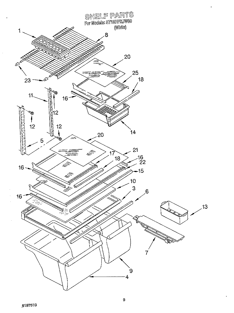 SHELF Diagram and Parts List for ET18HPXJW00  Whirlpool Refrigerator