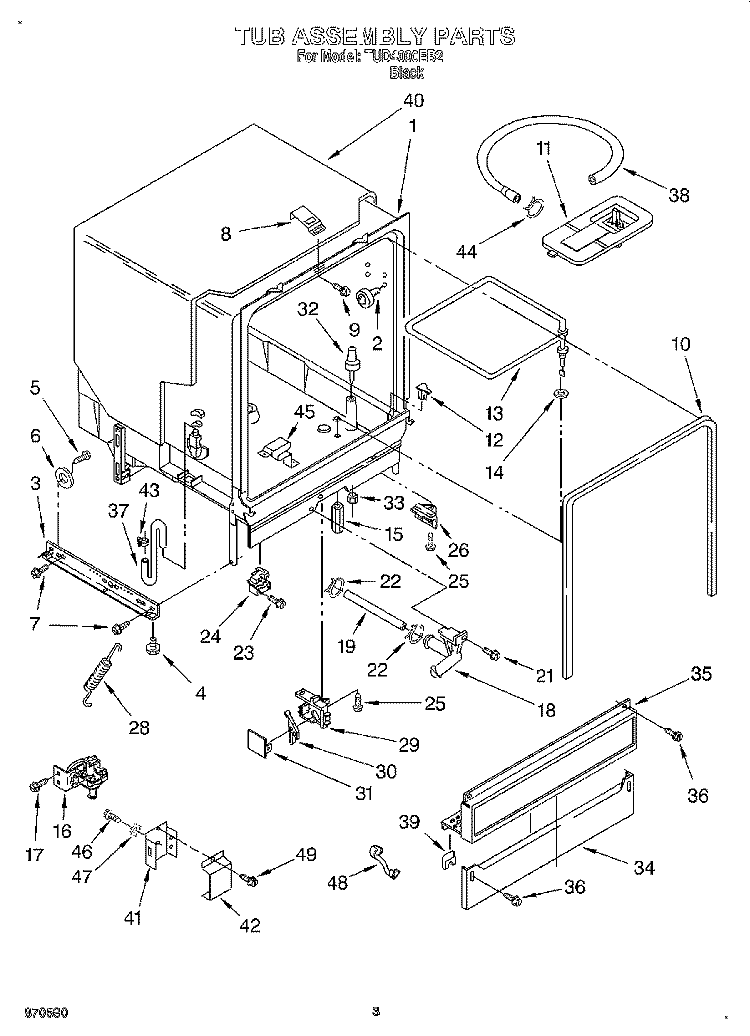 TUB ASSEMBLY Diagram and Parts List for TUD4000EB2  Whirlpool Dishwasher