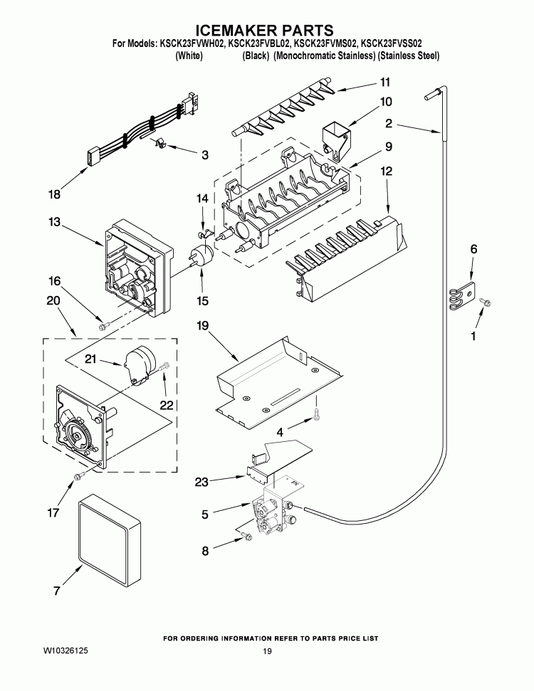 ICEMAKER PARTS Diagram and Parts List for KSCK23FVSS02  KitchenAid Refrigerator