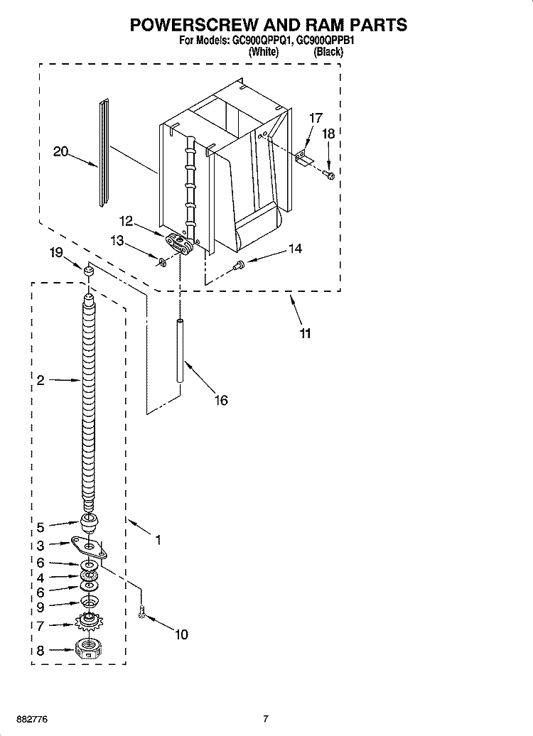 POWERSCREW AND RAM PARTS Diagram and Parts List for GC900QPPB1  Whirlpool Trash Compactor
