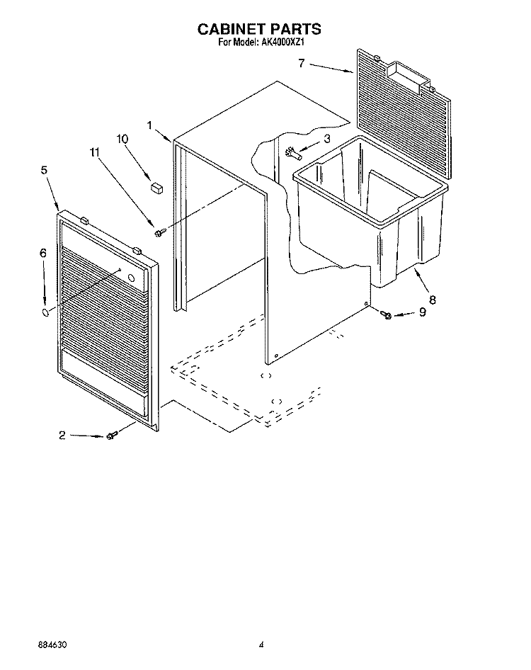 CABINET, LIT/OPTIONAL Diagram and Parts List for AK4000XZ1  Whirlpool Dehumidifier