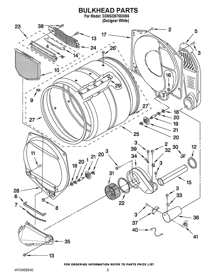 BULKHEAD PARTS Diagram and Parts List for 3XWGD5705SW4  Whirlpool Dryer