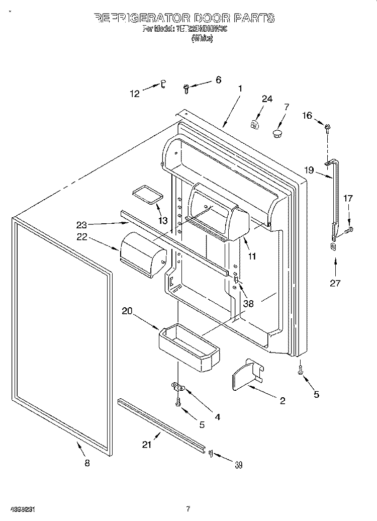 REFRIGERATOR DOOR Diagram and Parts List for 7ET22DMXGW00  Whirlpool Refrigerator