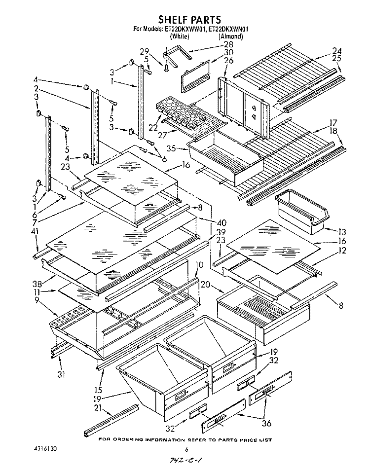SHELF , LIT/OPTIONAL Diagram and Parts List for ET22DKXWN01  Whirlpool Refrigerator