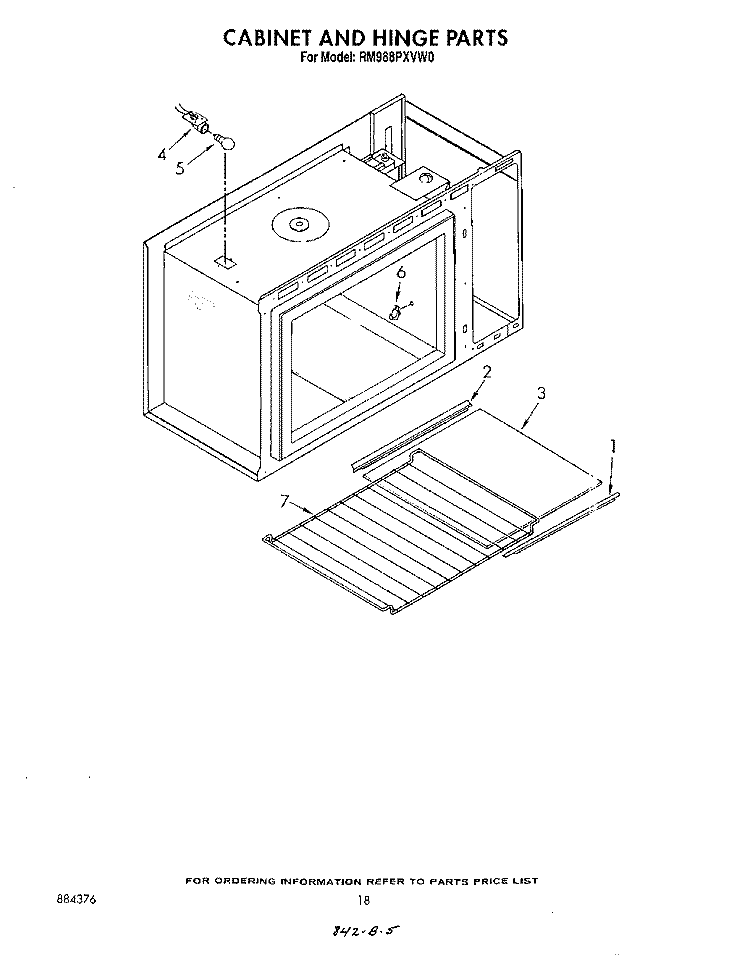 CABINET AND HINGE Diagram and Parts List for RM988PXVW0  Whirlpool Microwave Oven Combo