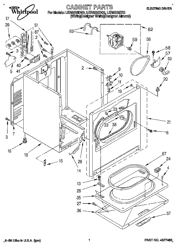 SECTION Diagram and Parts List for LER6638DZ0  Whirlpool Dryer