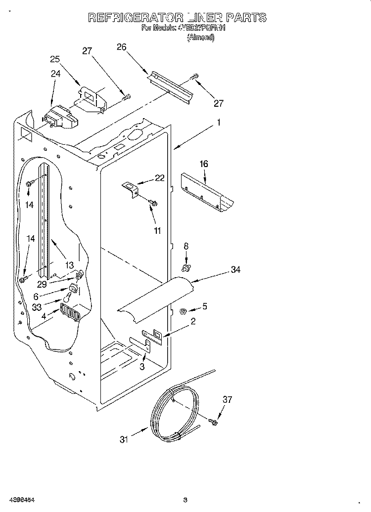 REFRIGERATOR LINER Diagram and Parts List for 4YED27PQFN01  Whirlpool Refrigerator