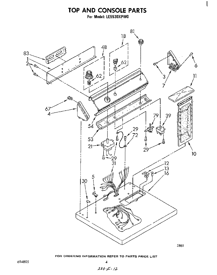 SECTION Diagram and Parts List for LE5530XPW0  Whirlpool Dryer