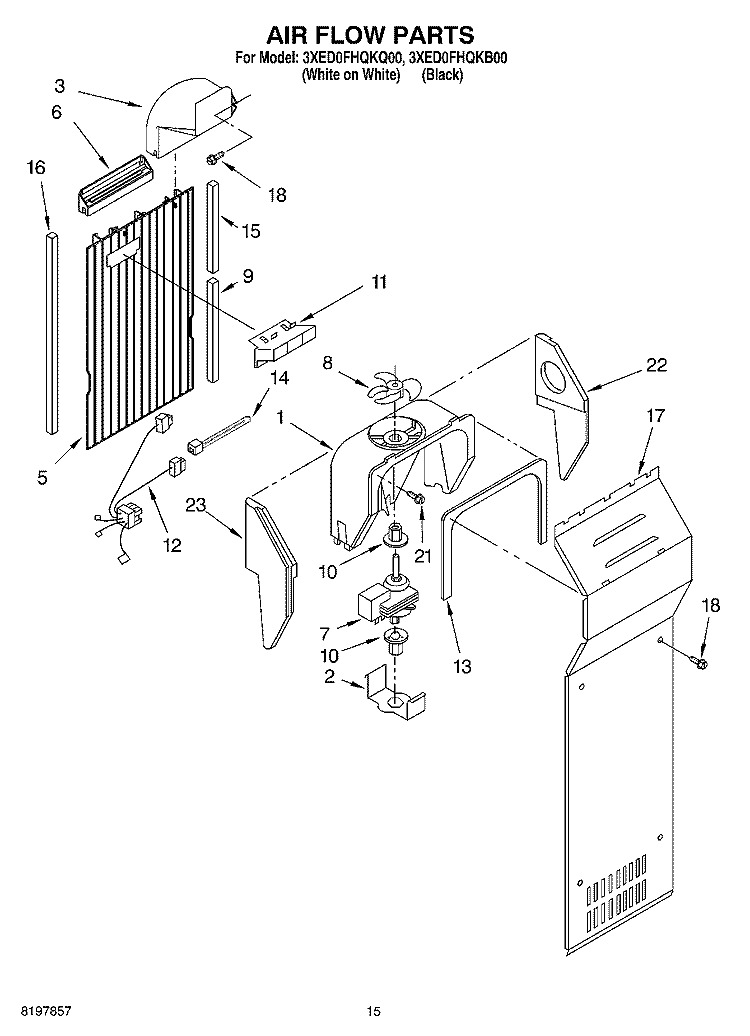 AIR FLOW Diagram and Parts List for 3XED0FHQKQ00  Whirlpool Refrigerator