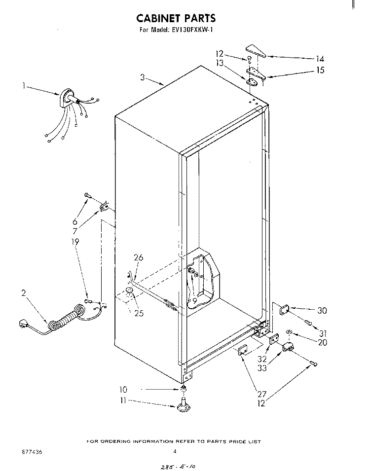 CABINET Diagram and Parts List for EV130FXKW1  Whirlpool Freezer