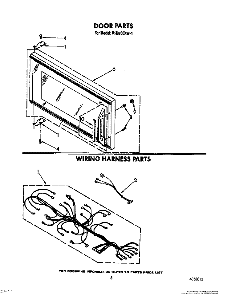 DOOR, WIRING HARNESS, LIT/OPTIONAL Diagram and Parts List for MH6700XW1  Whirlpool Microwave