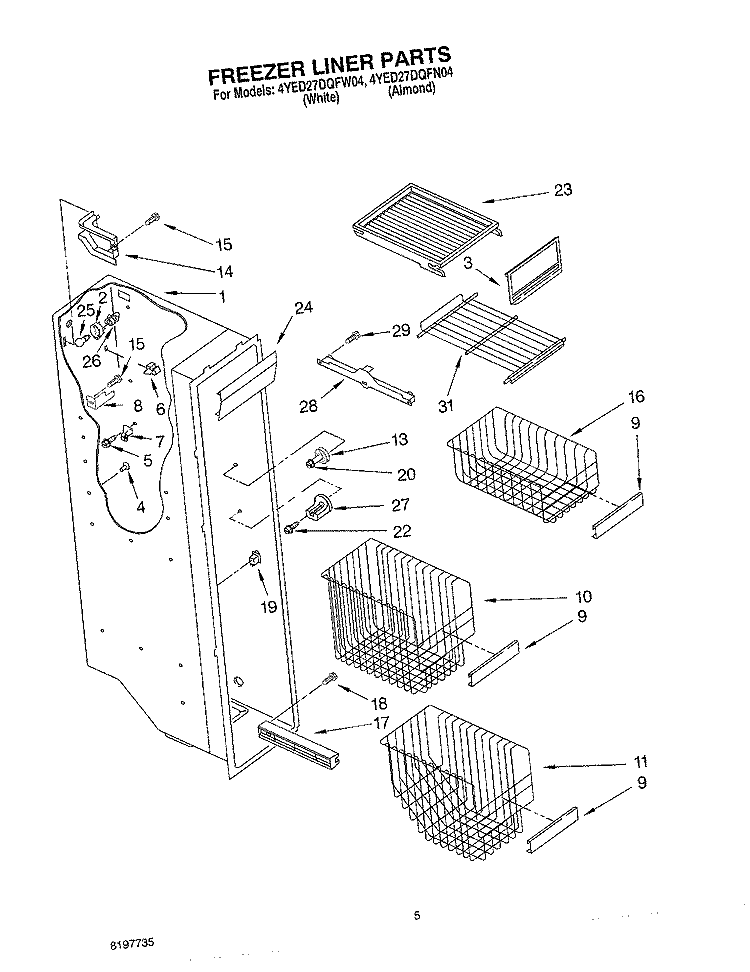 FREEZER LINER Diagram and Parts List for 4YED27DQFN04  Whirlpool Refrigerator