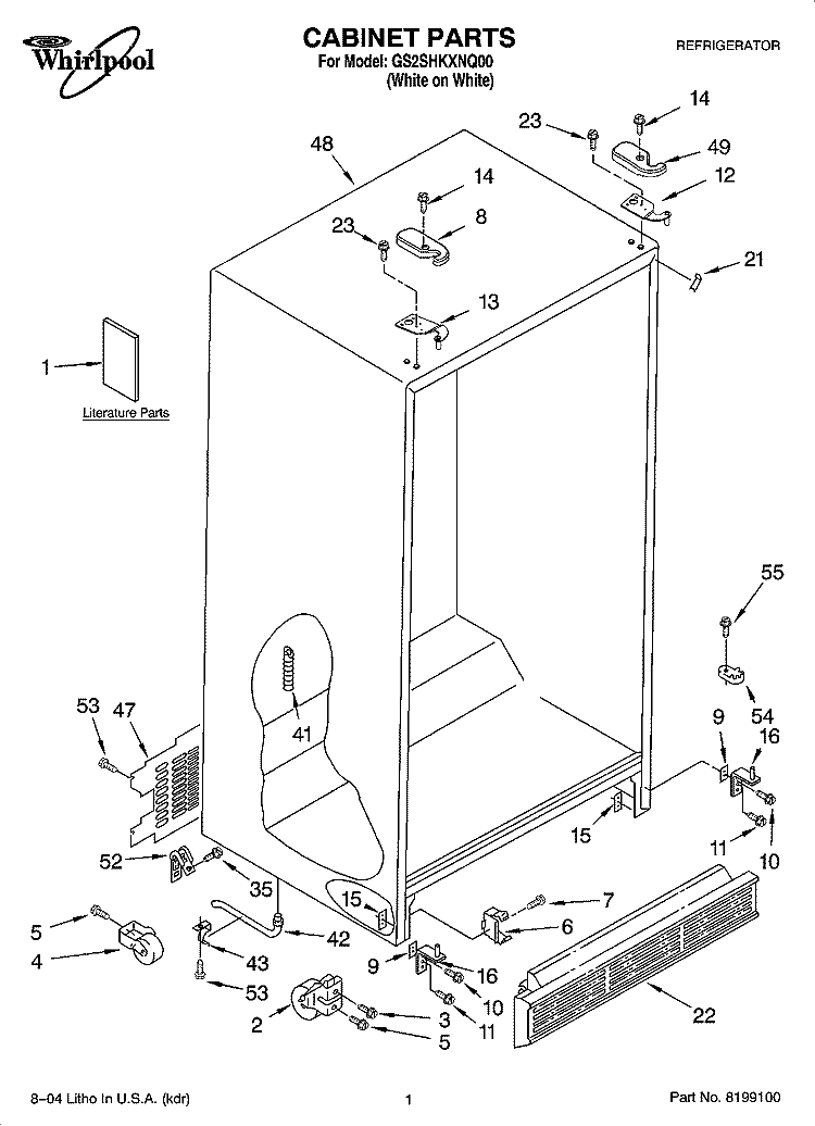 CABINET PARTS Diagram and Parts List for GS2SHKXNQ00  Whirlpool Refrigerator