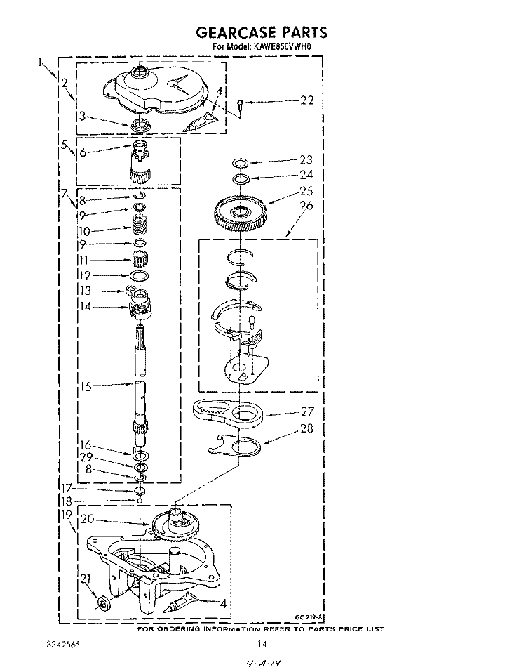 GEARCASE Diagram and Parts List for KAWE850VAL0  KitchenAid Washer