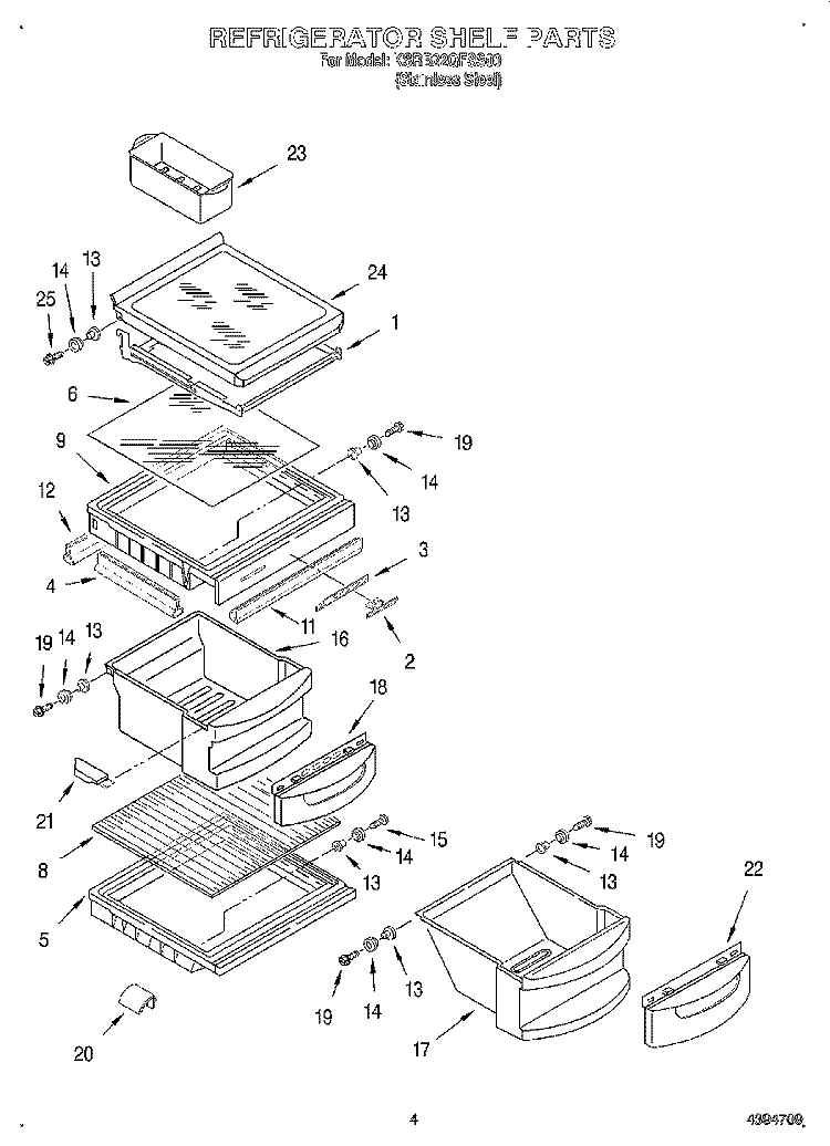 REFRIGERATOR SHELF Diagram and Parts List for KSRB22QFSS00  KitchenAid Refrigerator