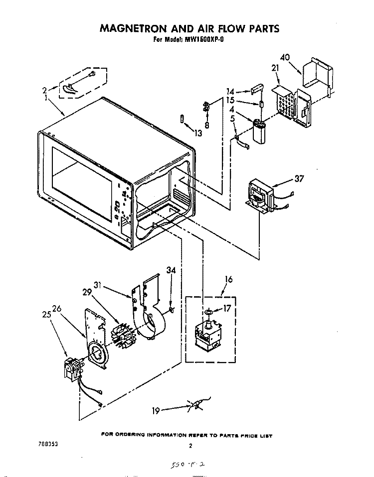 MAGNETRON AND AIR FLOW Diagram and Parts List for MW1500XP0  Whirlpool Microwave