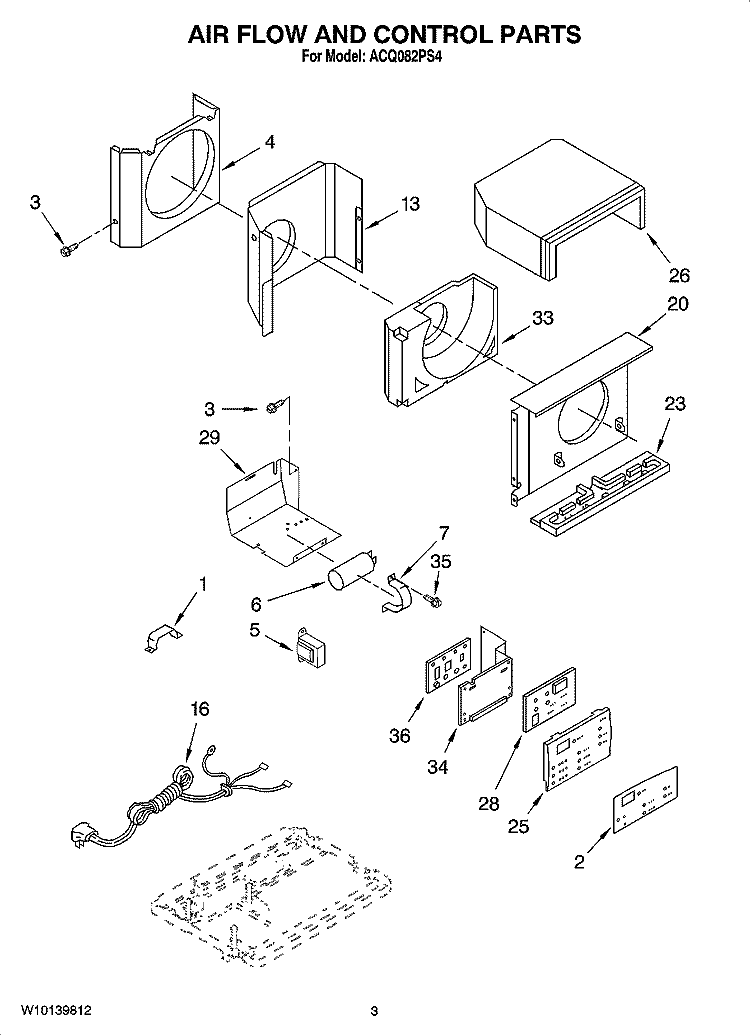 AIR FLOW AND CONTROL PARTS Diagram and Parts List for ACQ082PS4  Whirlpool Air Conditioner