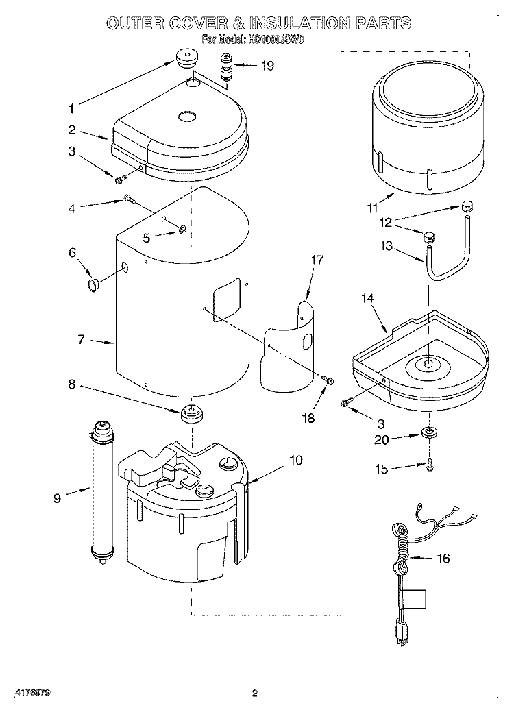 OUTER COVER & INSULATION, LITERATURE Diagram and Parts List for HD1000JSW0  Whirlpool Miscellaneous