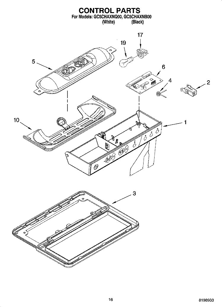 CONTROL PARTS Diagram and Parts List for GC5CHAXNB00  Whirlpool Refrigerator