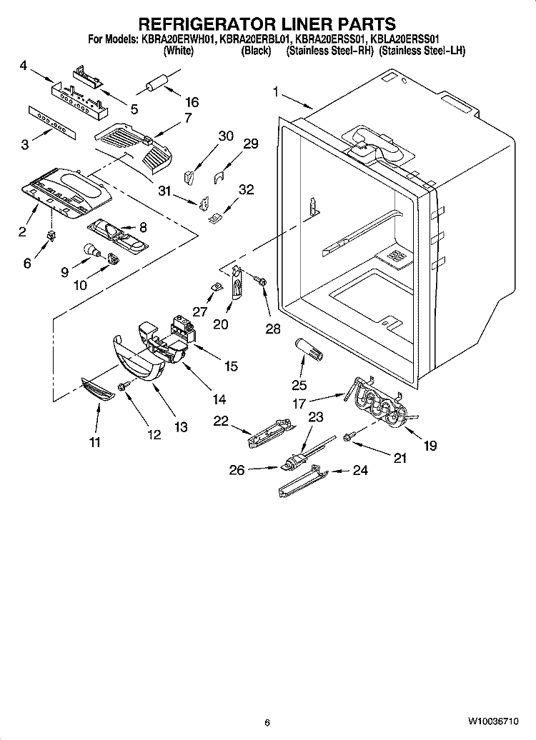 REFRIGERATOR LINER PARTS Diagram and Parts List for KBLA20ERSS01  KitchenAid Refrigerator