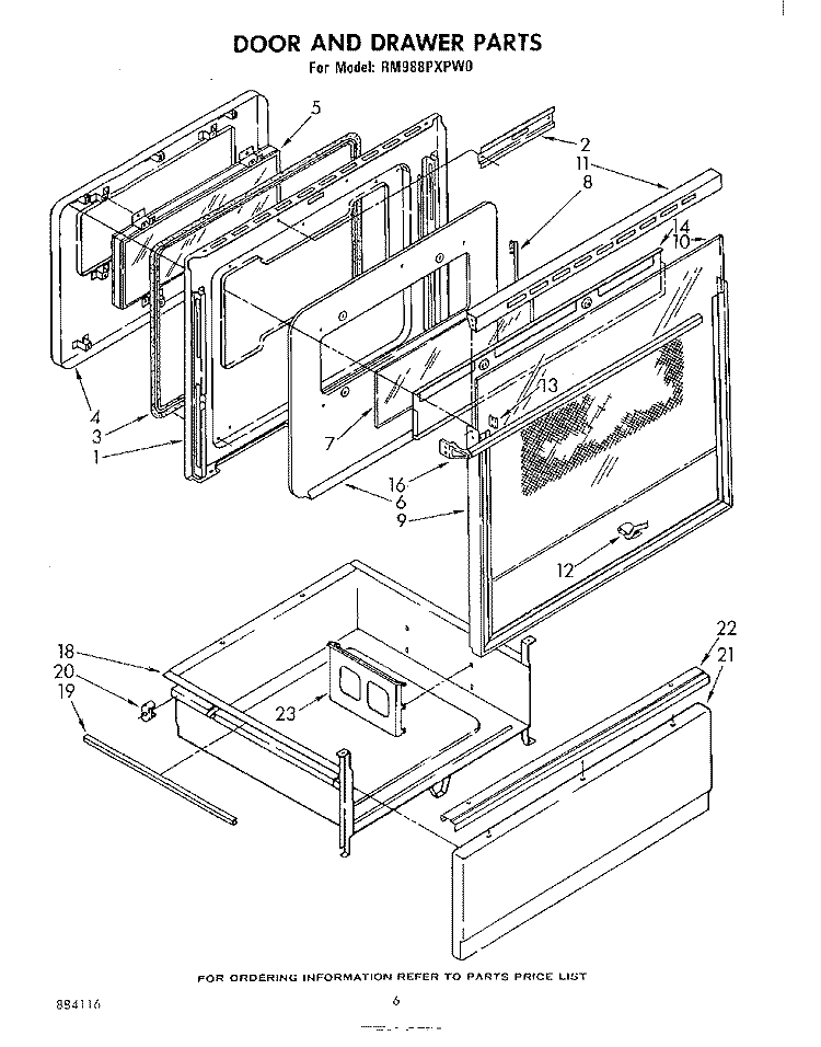 DOOR AND DRAWER Diagram and Parts List for RM988PXPW0  Whirlpool Microwave Oven Combo