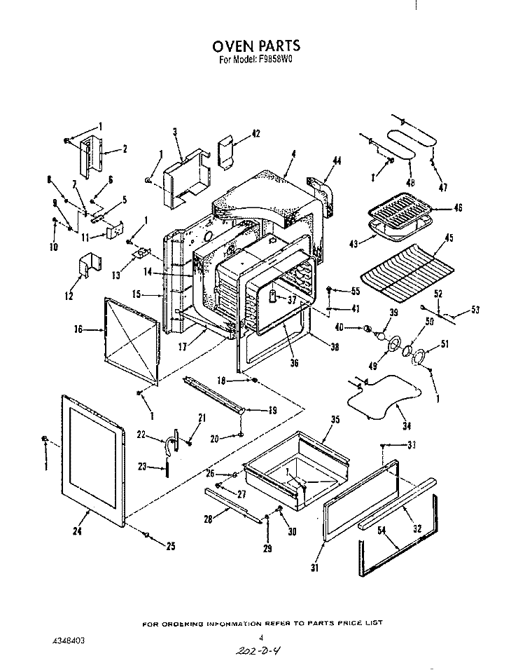 OVEN Diagram and Parts List for F9858W0  Roper Range