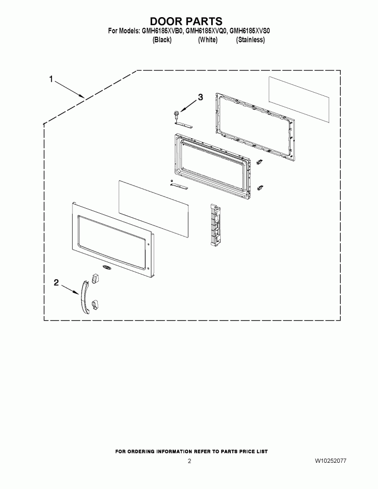 DOOR PARTS Diagram and Parts List for GMH6185XVB0  Whirlpool Microwave