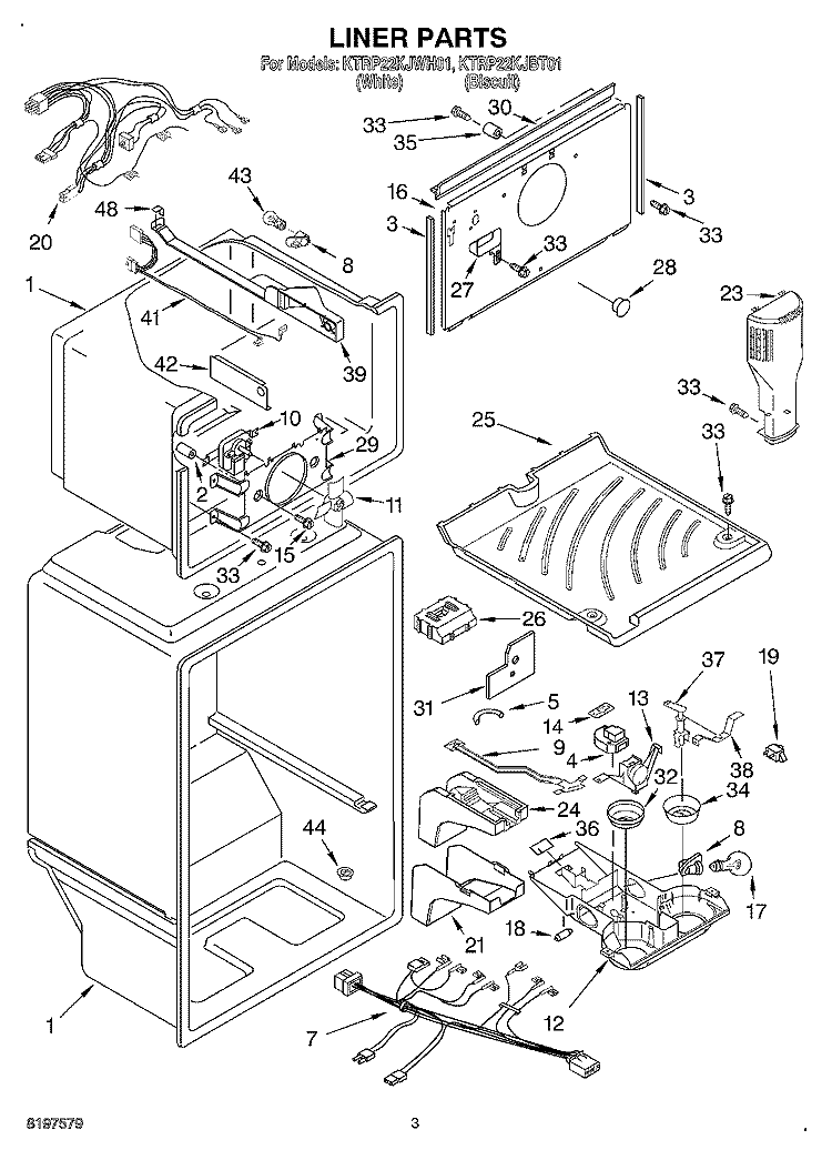 LINER Diagram and Parts List for KTRP22KJBT01  KitchenAid Refrigerator