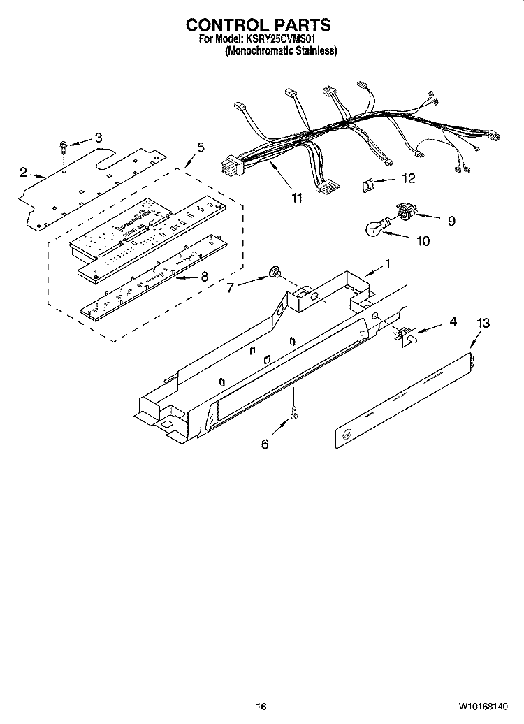 CONTROL PARTS Diagram and Parts List for KSRY25CVMS01  KitchenAid Refrigerator